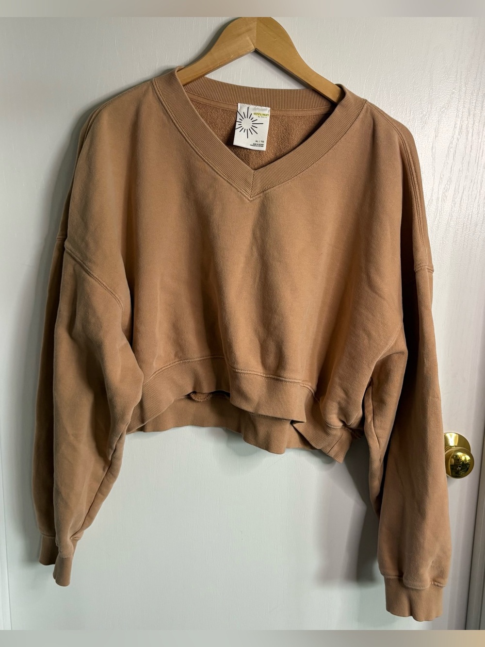 OFFLINE by Aerie Women's Cropped Oversized V-Neck Sweatshirt XL Athleisure Sport